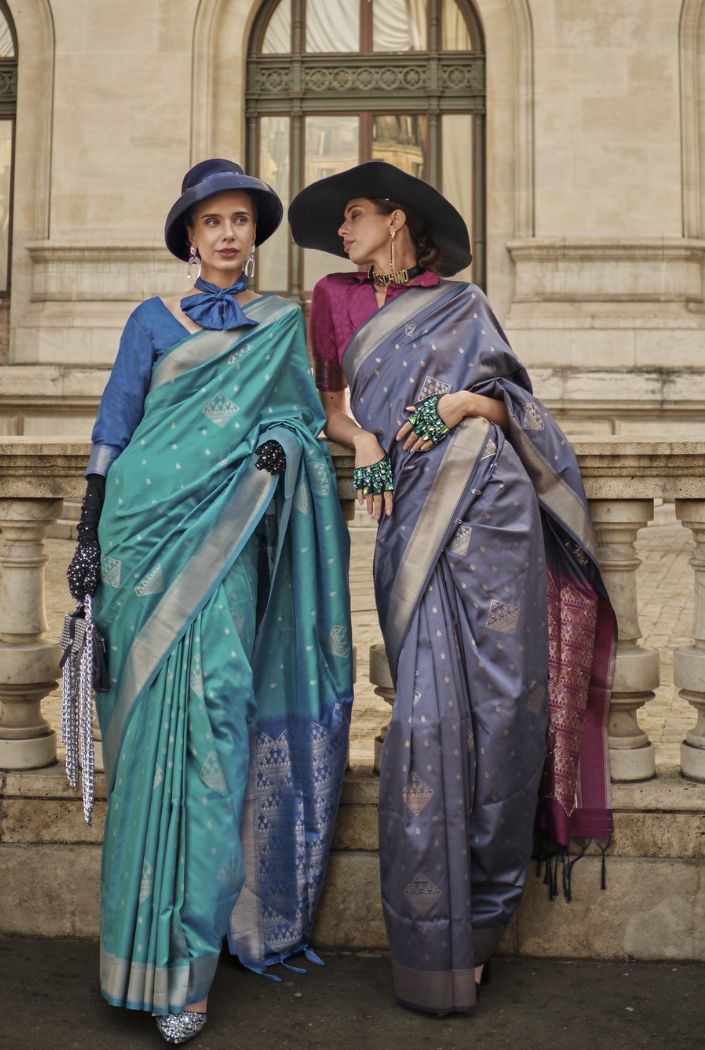 Buy MySilkLove Neptune Blue Banarasi Handloom Saree Online