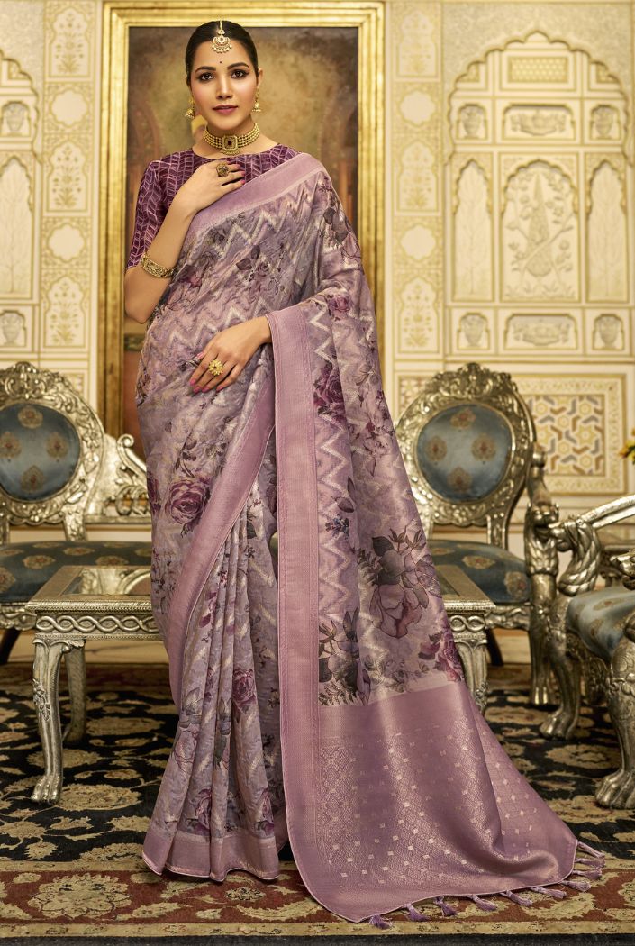 Buy MySilkLove Orchid Pearl Purple Organza Tissue Silk Saree Online
