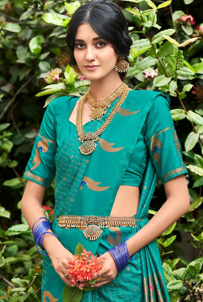 MySilkLove Elf Green Woven Paithani Silk Saree