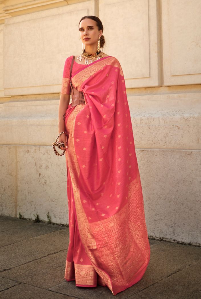 Buy MySilkLove Mandy Peach Banarasi Handloom Khadi Silk Saree Online