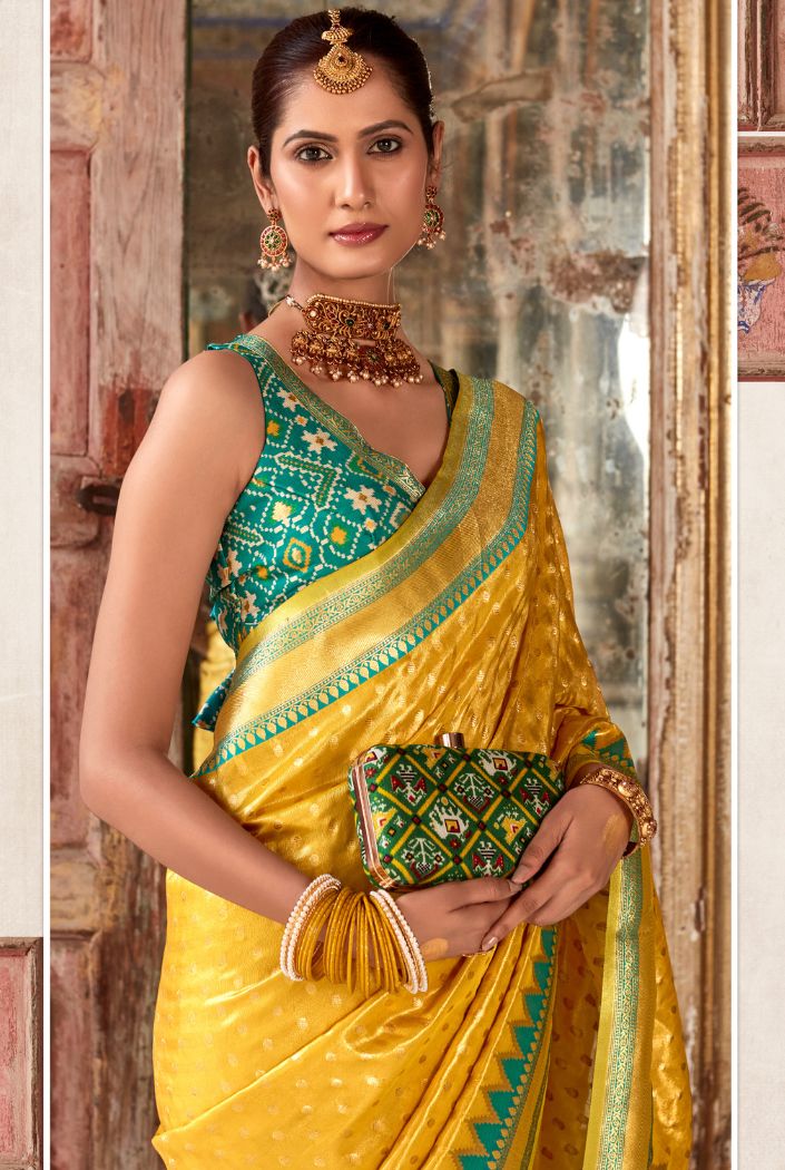 Buy MySilkLove Saffron Yellow Woven Zari Banarasi Patola Silk Saree Online