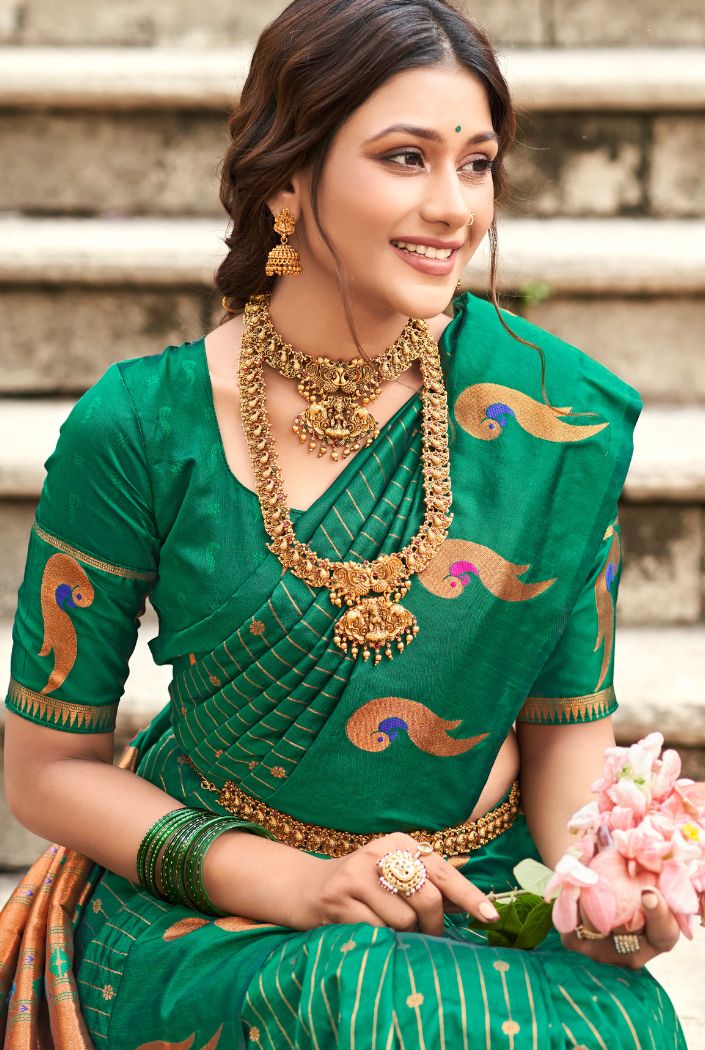 MySilkLove Viridian Green Woven Paithani Silk Saree
