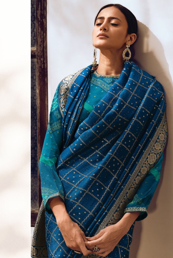 Buy MySilkLove Limed Spruce Blue Designer Banarasi Silk Saree Online