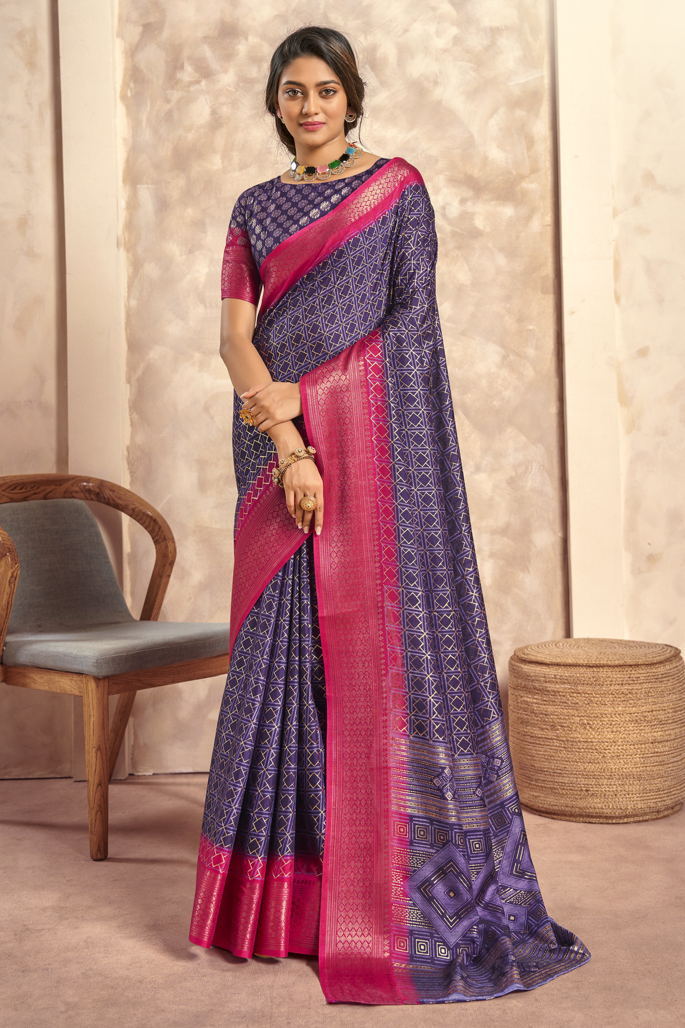 Buy MySilkLove Cyber Grape Purple Woven Banarasi Celo Silk Saree Online