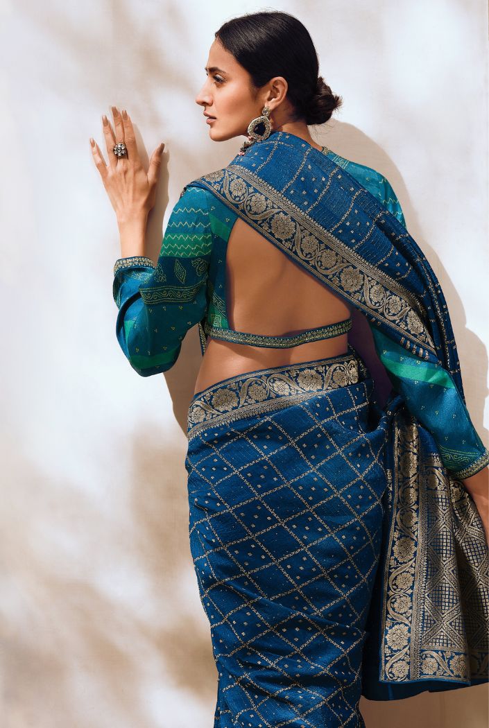 Buy MySilkLove Limed Spruce Blue Designer Banarasi Silk Saree Online