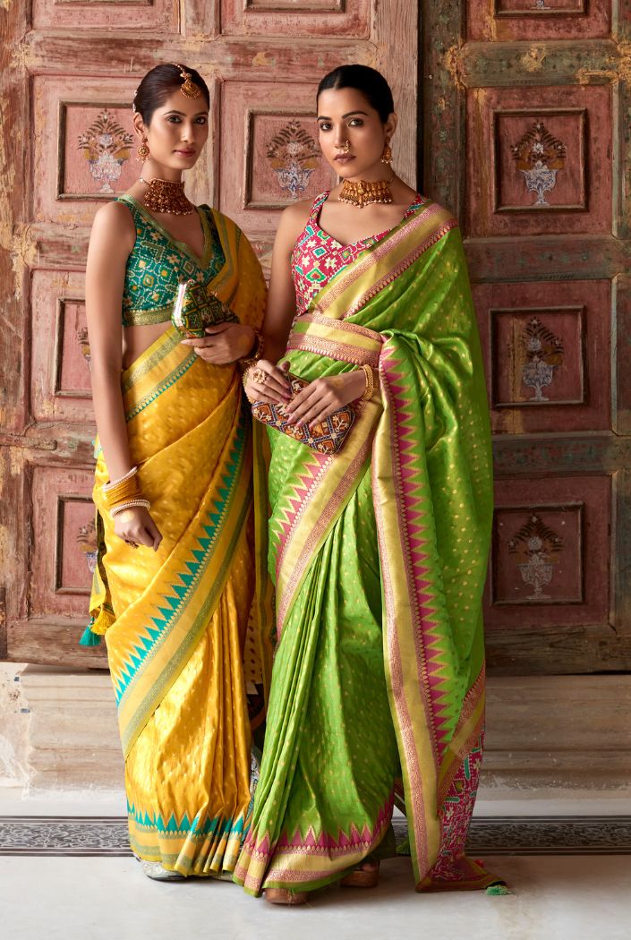 Buy MySilkLove Parrot Green Woven Zari Banarasi Patola Silk Saree Online