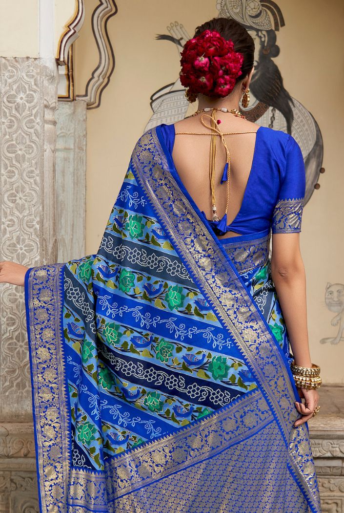 Buy MySilkLove Catalina Blue Banarasi Patola Silk Saree Online