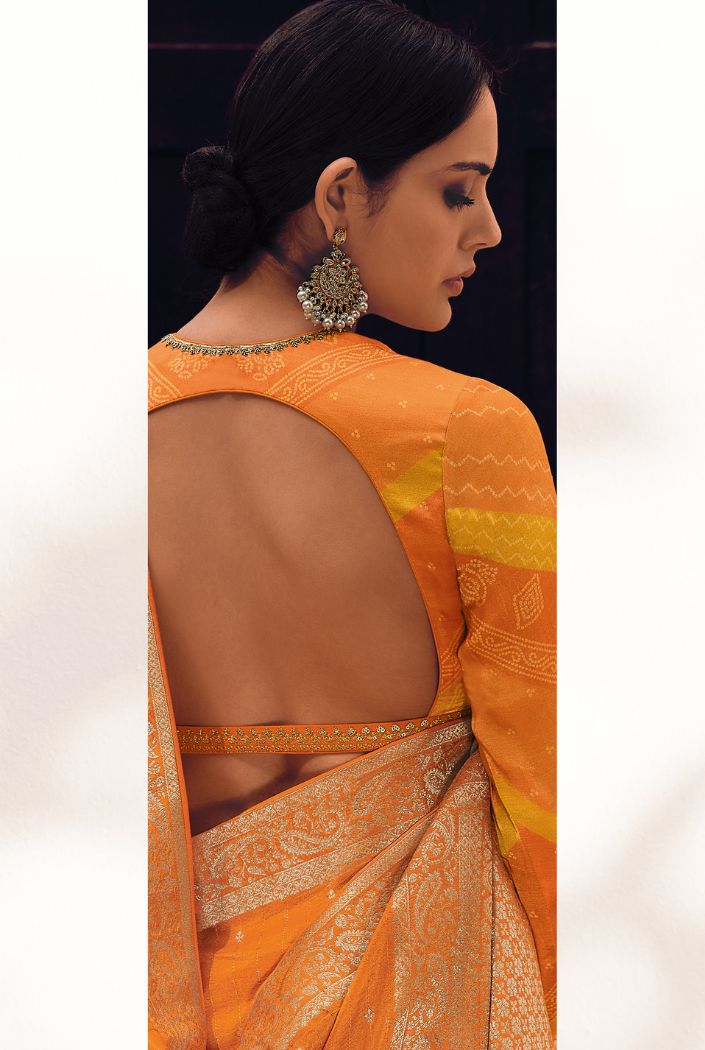 Buy MySilkLove Cognac Yellow Designer Banarasi Silk Saree Online