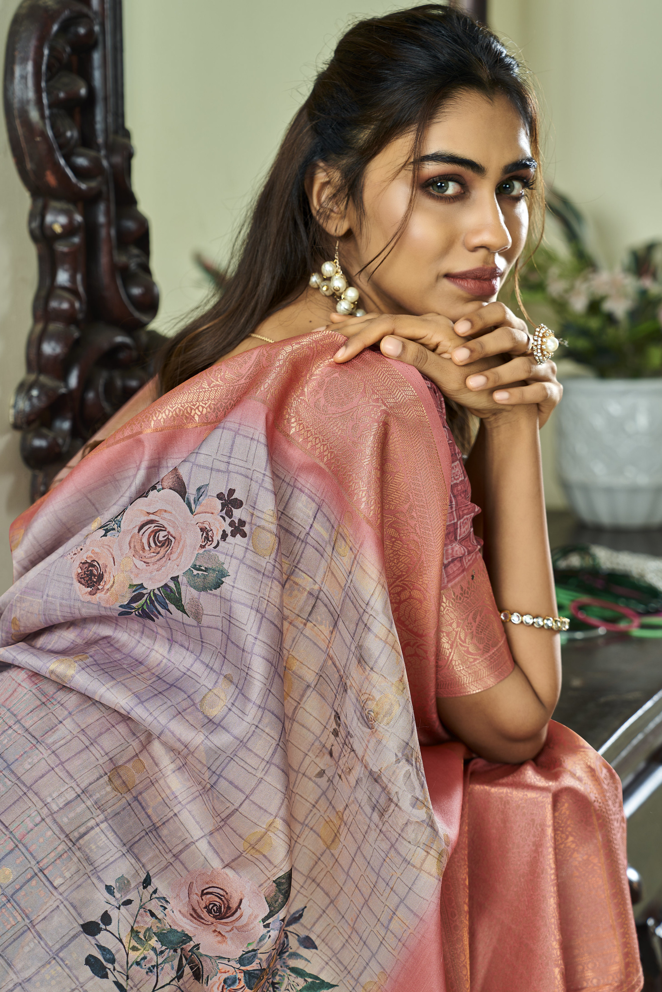 Buy MySilkLove Venus Grey Banarasi Digital Printed Soft Silk Saree Online