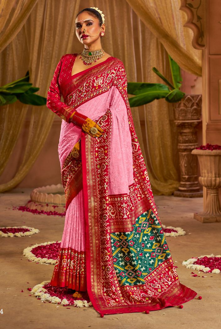 MySilkLove Chestnut Rose Pink Embroidery Chikankari Patola Handloom Saree