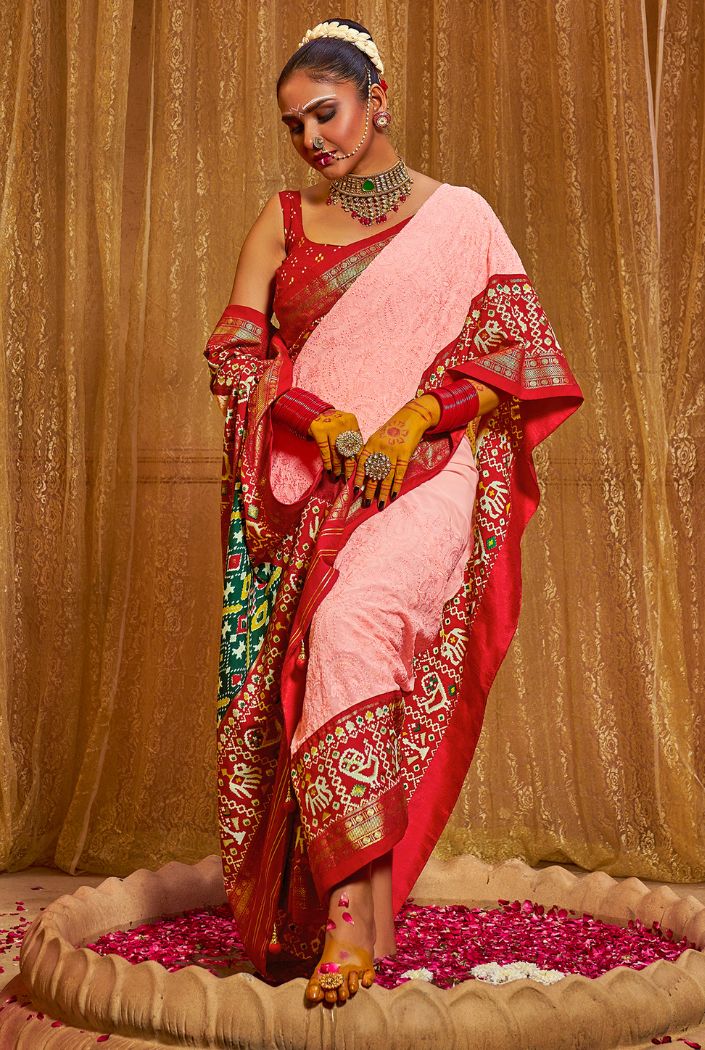 MySilkLove Wewak Pink Embroidery Chikankari Patola Handloom Saree