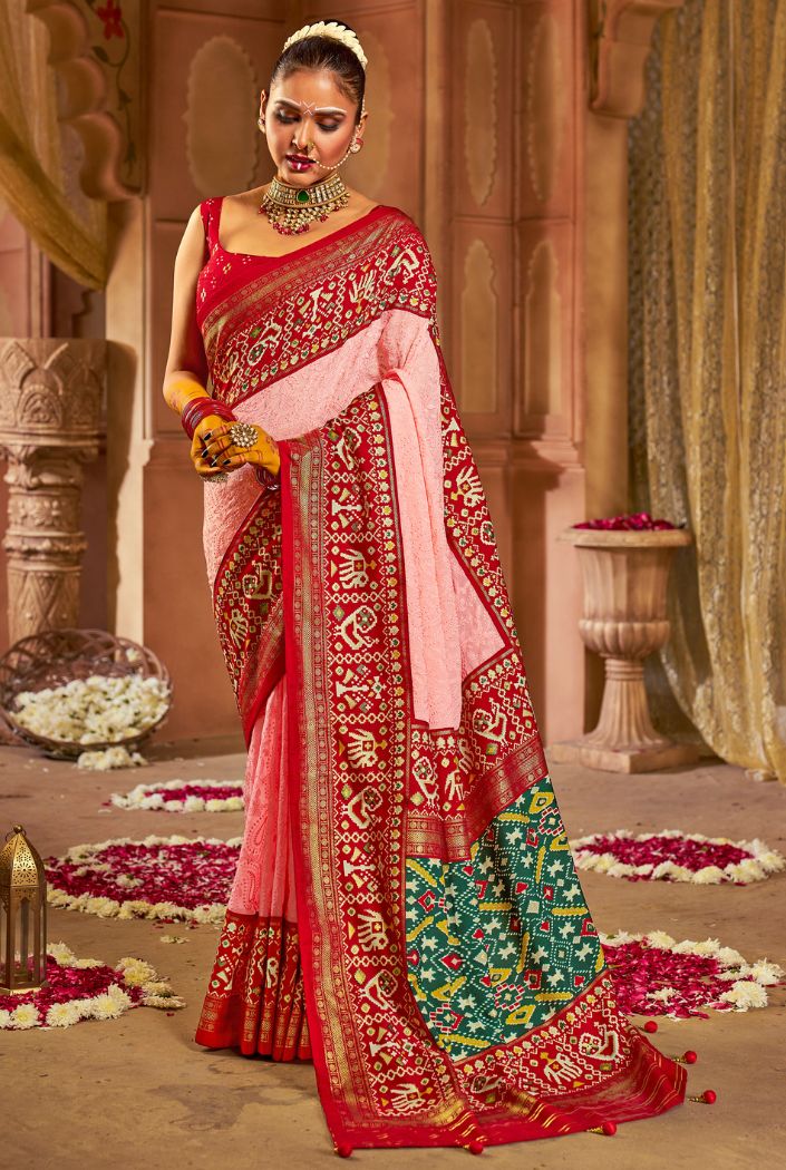Buy MySilkLove Wewak Pink Embroidery Chikankari Patola Handloom Saree Online