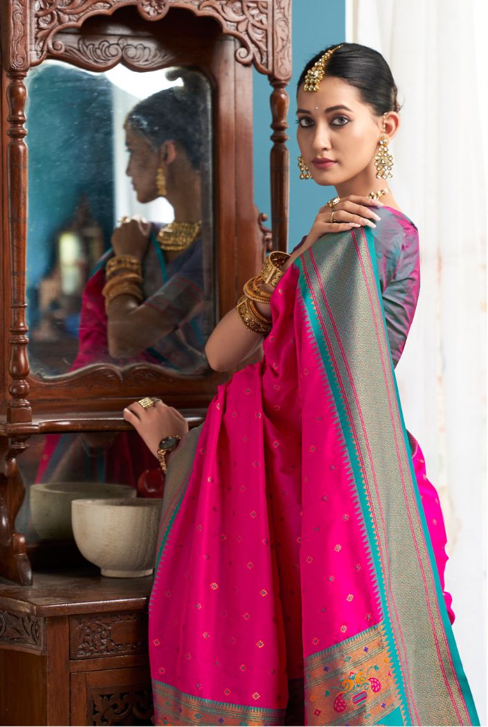 MySilkLove Rose Pink Woven Paithani Silk Saree