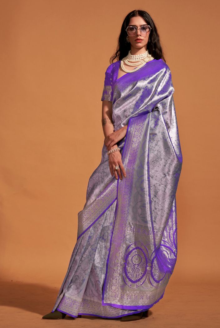 MySilkLove Royal Purple Woven Kanjivaram Silk Saree