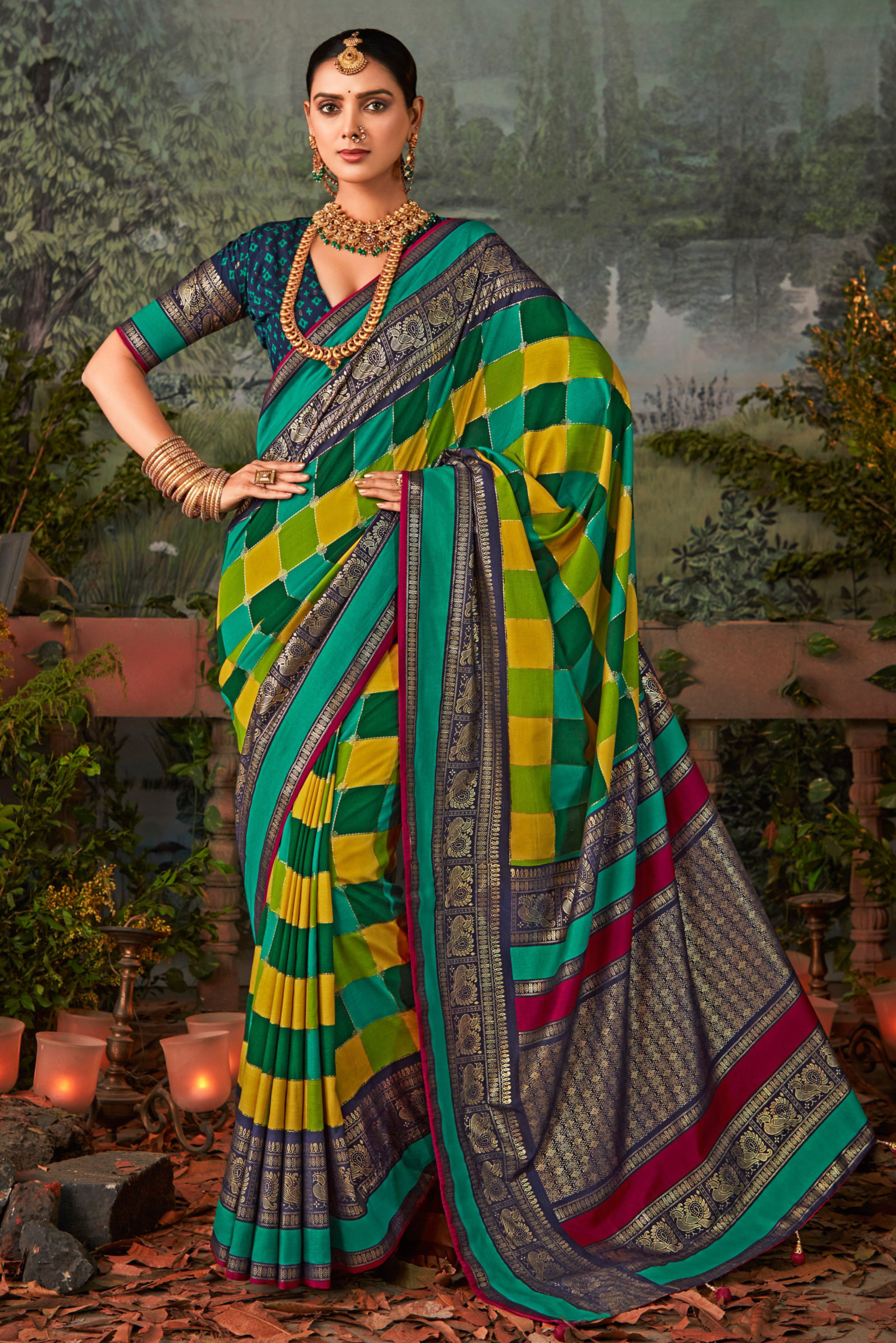 Buy MySilkLove Pale Blue and Yellow Printed Pochampally Ikkat Silk Saree Online