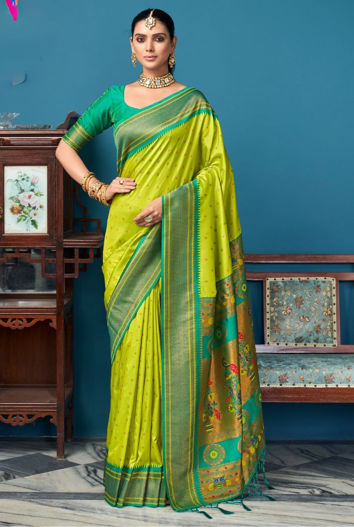 Buy MySilkLove Sahara Green Woven Paithani Silk Saree Online