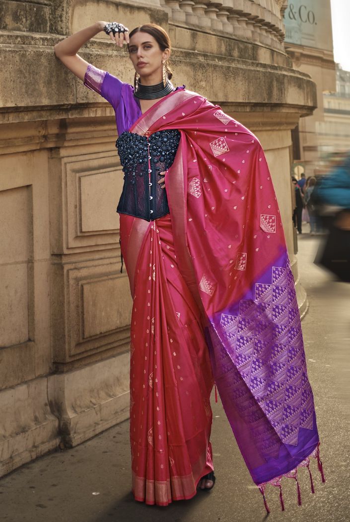 Buy MySilkLove Jelly Pink and Purple Banarasi Handloom Saree Online