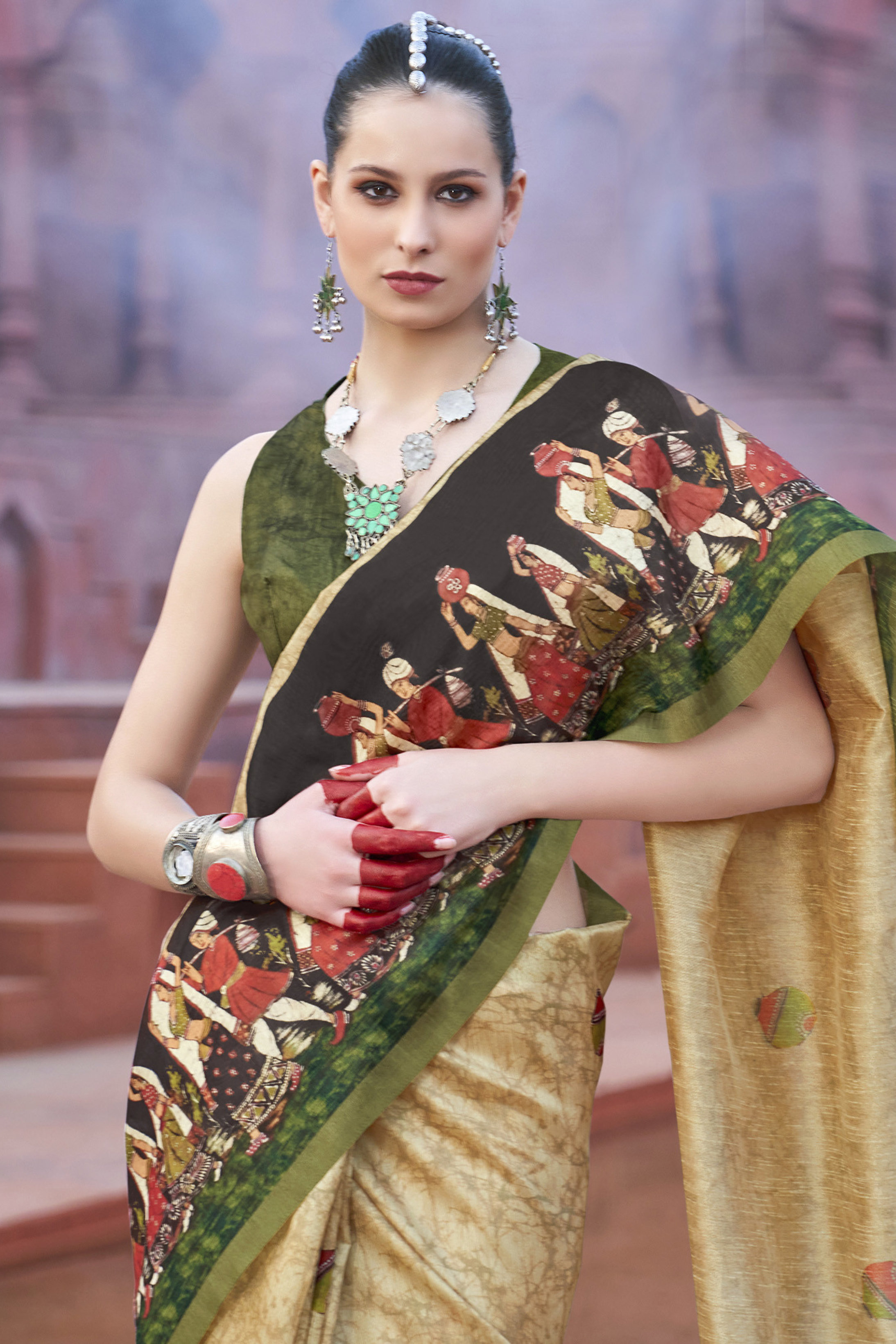 Buy MySilkLove Green Shade Handloom Tussar Silk Saree Online