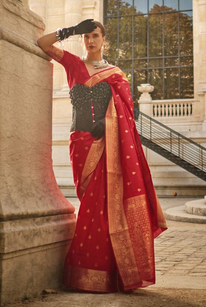 Buy MySilkLove Tall Poppy Red Banarasi Handloom  Silk Saree Online