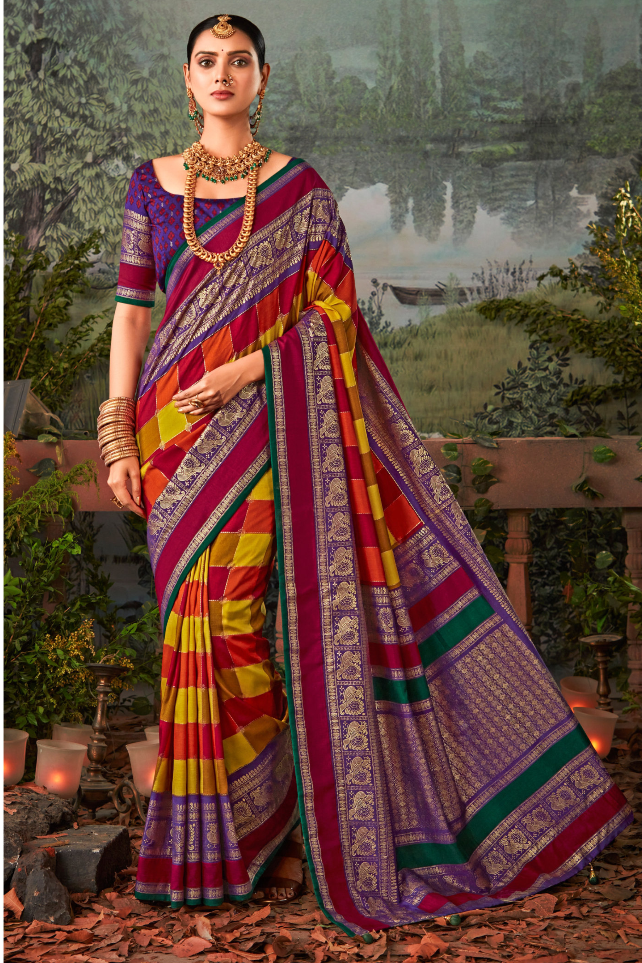 Buy MySilkLove Siren Purple and Maroon Printed Pochampally Ikkat Silk Saree Online