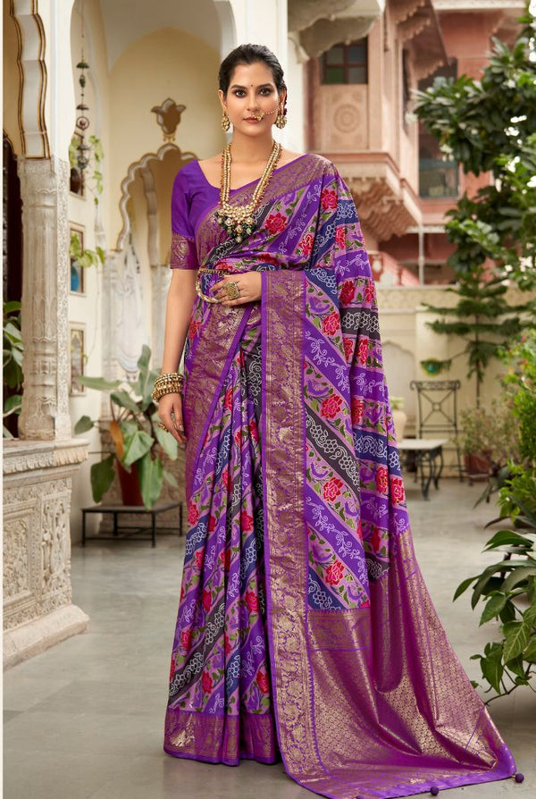 Seance Purple Banarasi Patola Silk Saree