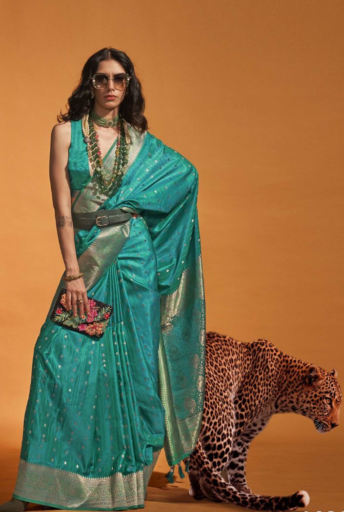 Buy MySilkLove Lochinvar Green Handloom Satin Silk Saree Online