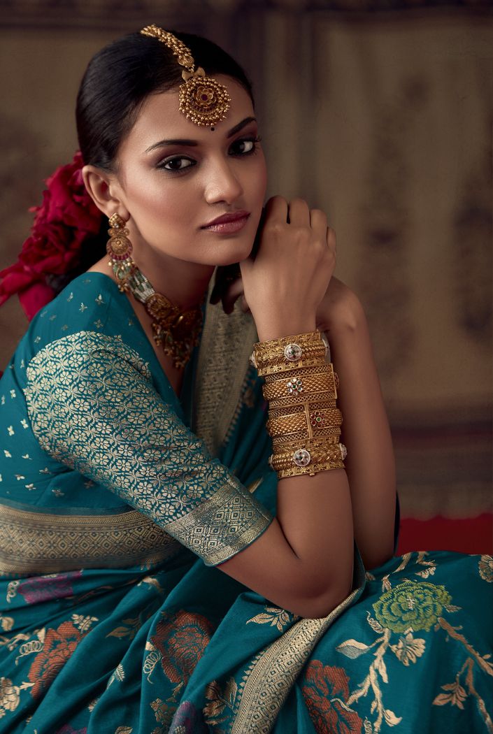 Buy MySilkLove Eden Blue Designer Banarasi Silk Saree Online