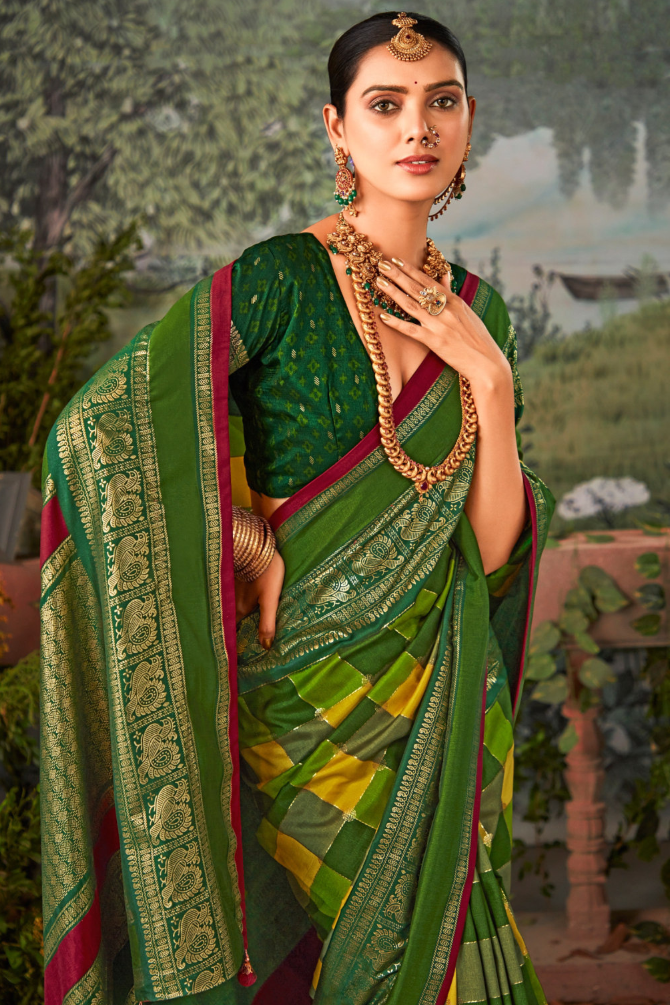 Buy MySilkLove Mint Green and Yellow Printed Pochampally Ikkat Silk Saree Online