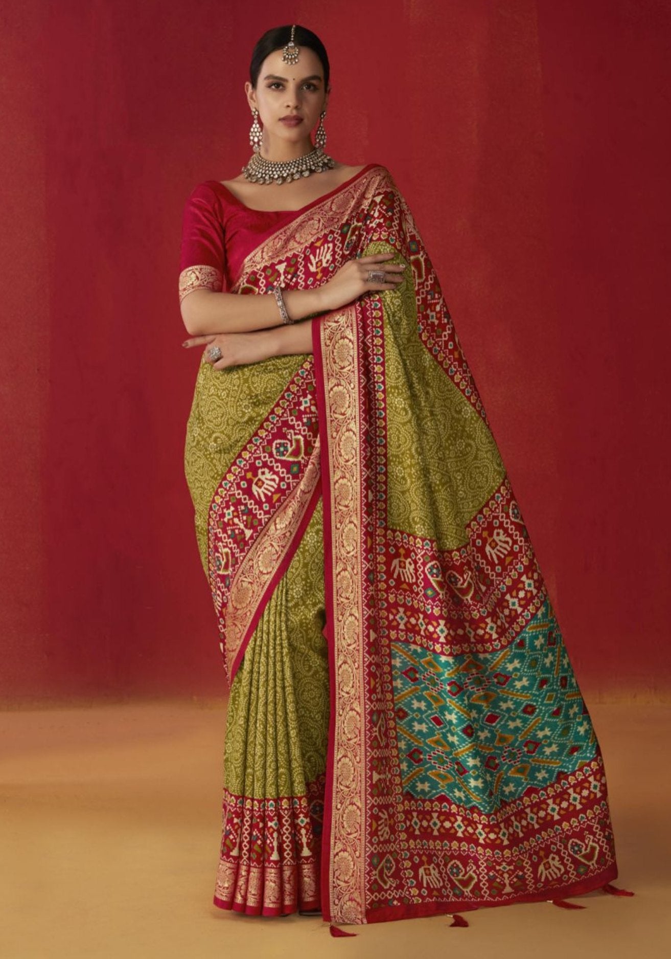 Buy MySilkLove Mehendi Green Printed Tussar Silk Saree Online