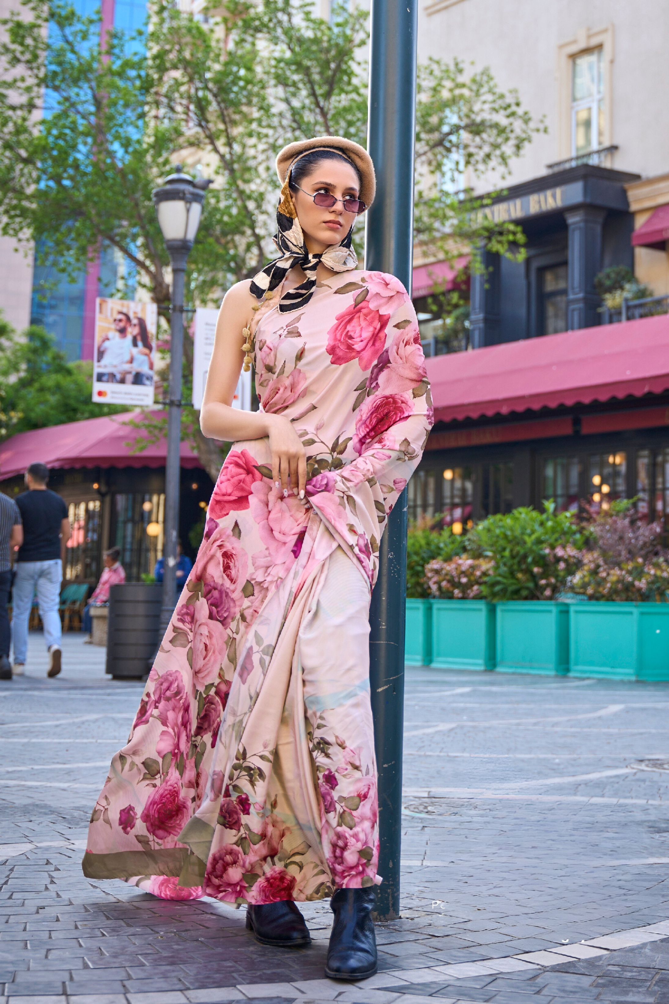 Buy MySilkLove Roman Pink Printed Handloom Satin Saree Online