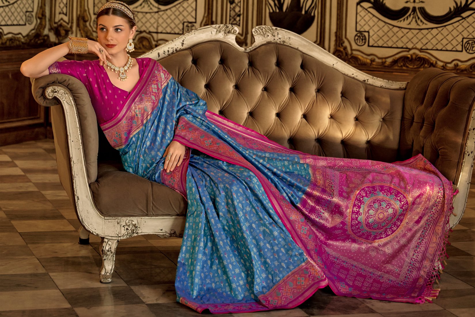 Buy MySilkLove Oracle Blue Woven Patola Silk Saree Online