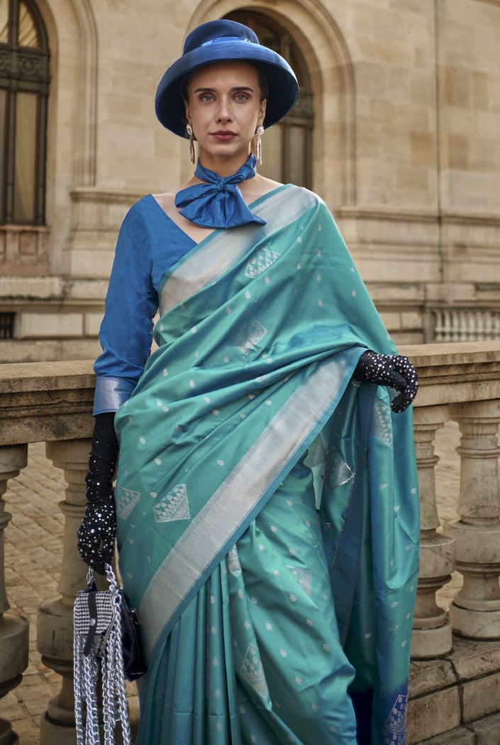 MySilkLove Neptune Blue Banarasi Handloom Saree