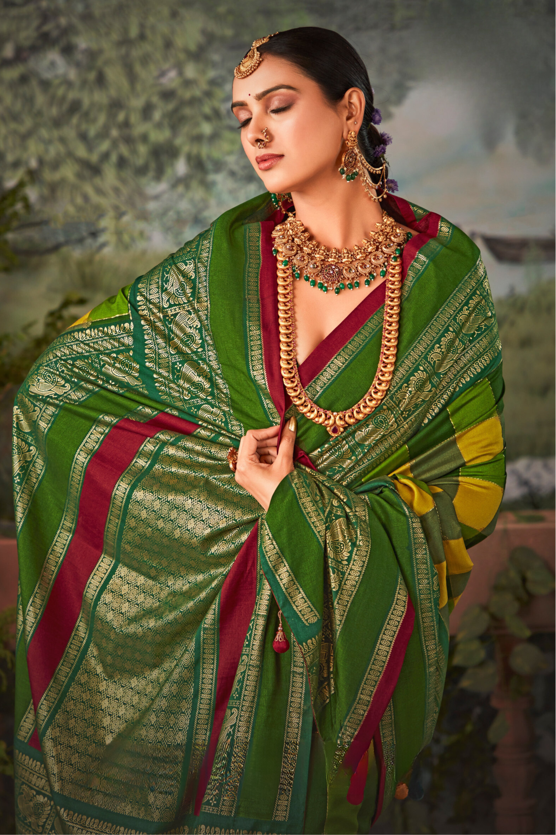 Buy MySilkLove Mint Green and Yellow Printed Pochampally Ikkat Silk Saree Online