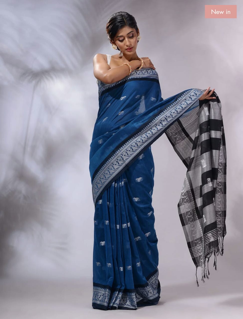 Buy MySilkLove Blue Zodiac Pure cotton jackqurd border Saree Online