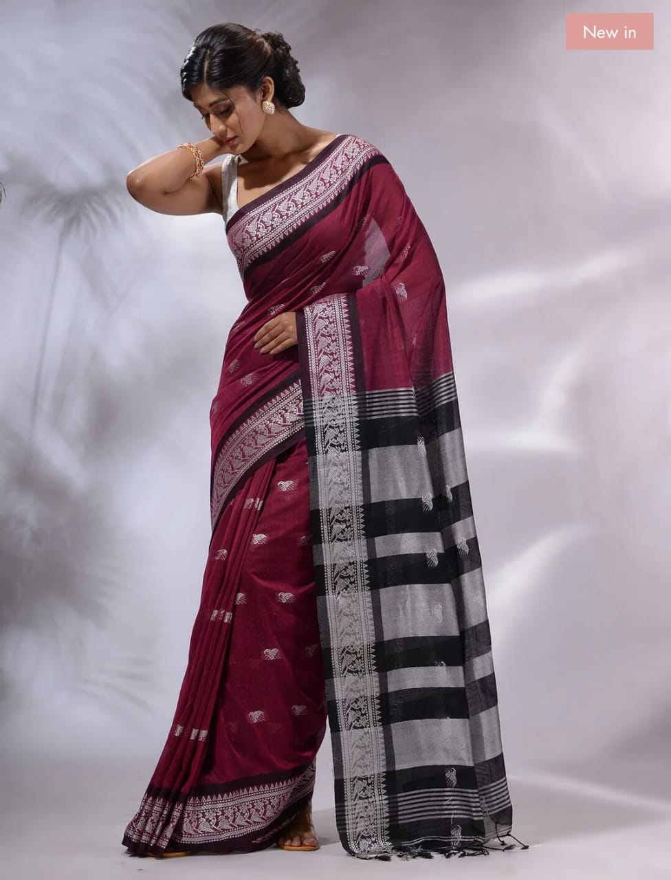 Buy MySilkLove Persian Plum Maroon Pure cotton jackqurd border Saree Online