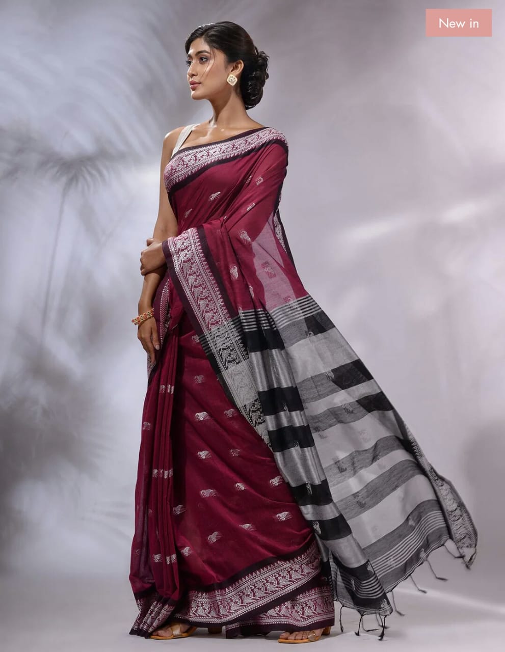 Buy MySilkLove Persian Plum Maroon Pure cotton jackqurd border Saree Online