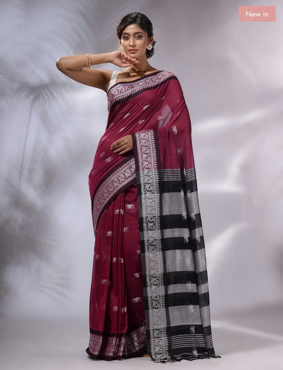 Buy MySilkLove Persian Plum Maroon Pure cotton jackqurd border Saree Online