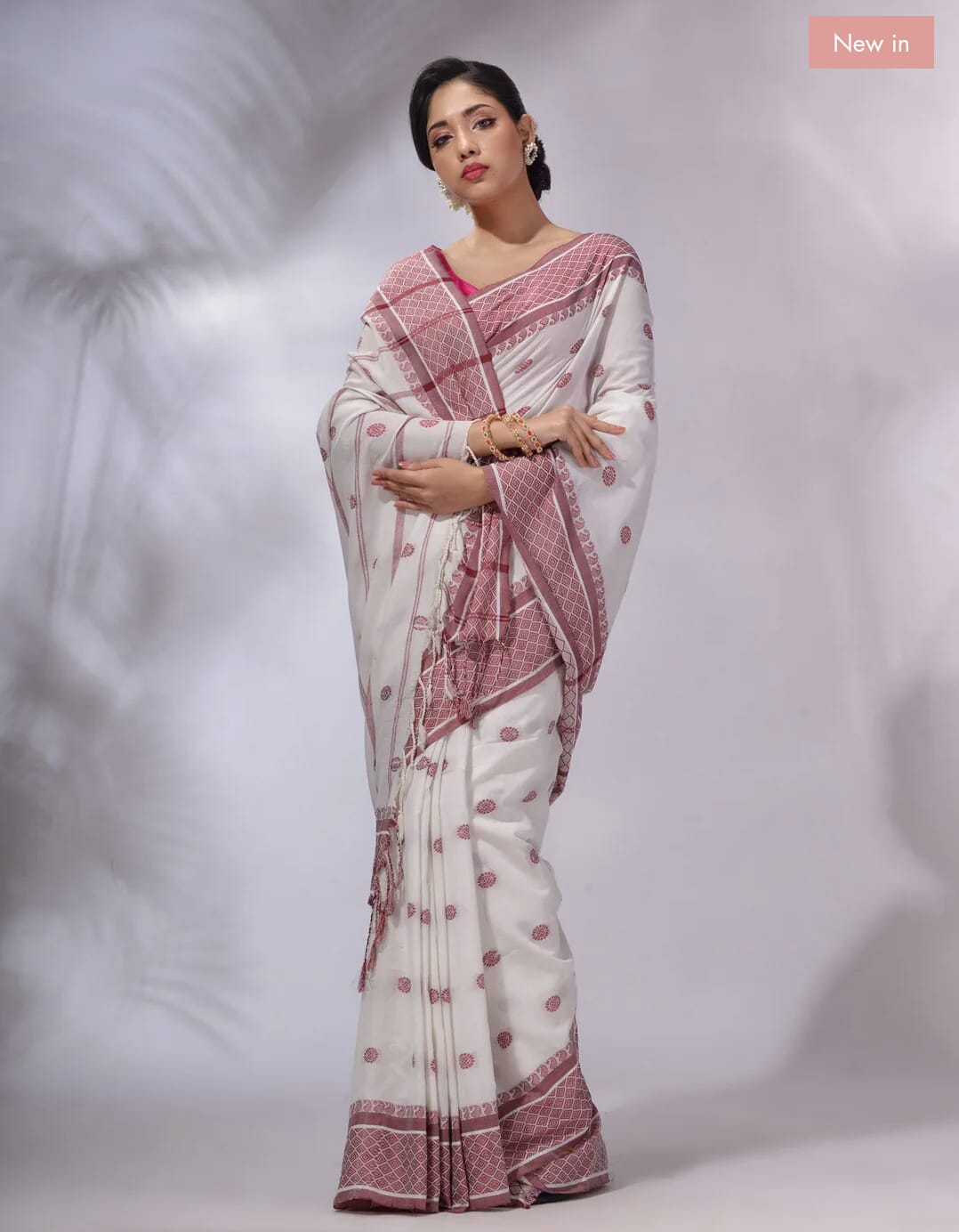 Buy MySilkLove Silver Rust White Pure cotton jackqurd border Saree Online