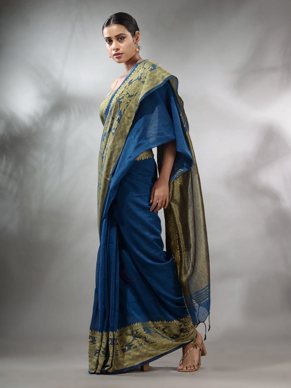 MySilkLove Blue Zodiac Cotton Saree with Jackqurd Border