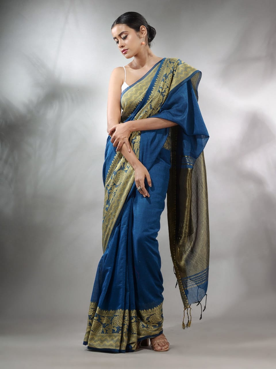 Buy MySilkLove Blue Zodiac Cotton Saree with Jackqurd Border Online