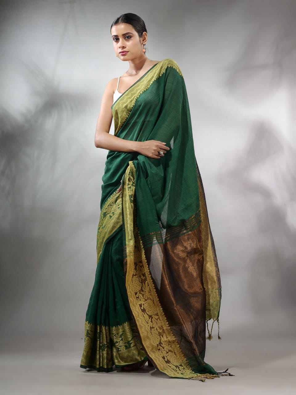 Buy MySilkLove Plantation Green Cotton Saree with Jackqurd Border Online