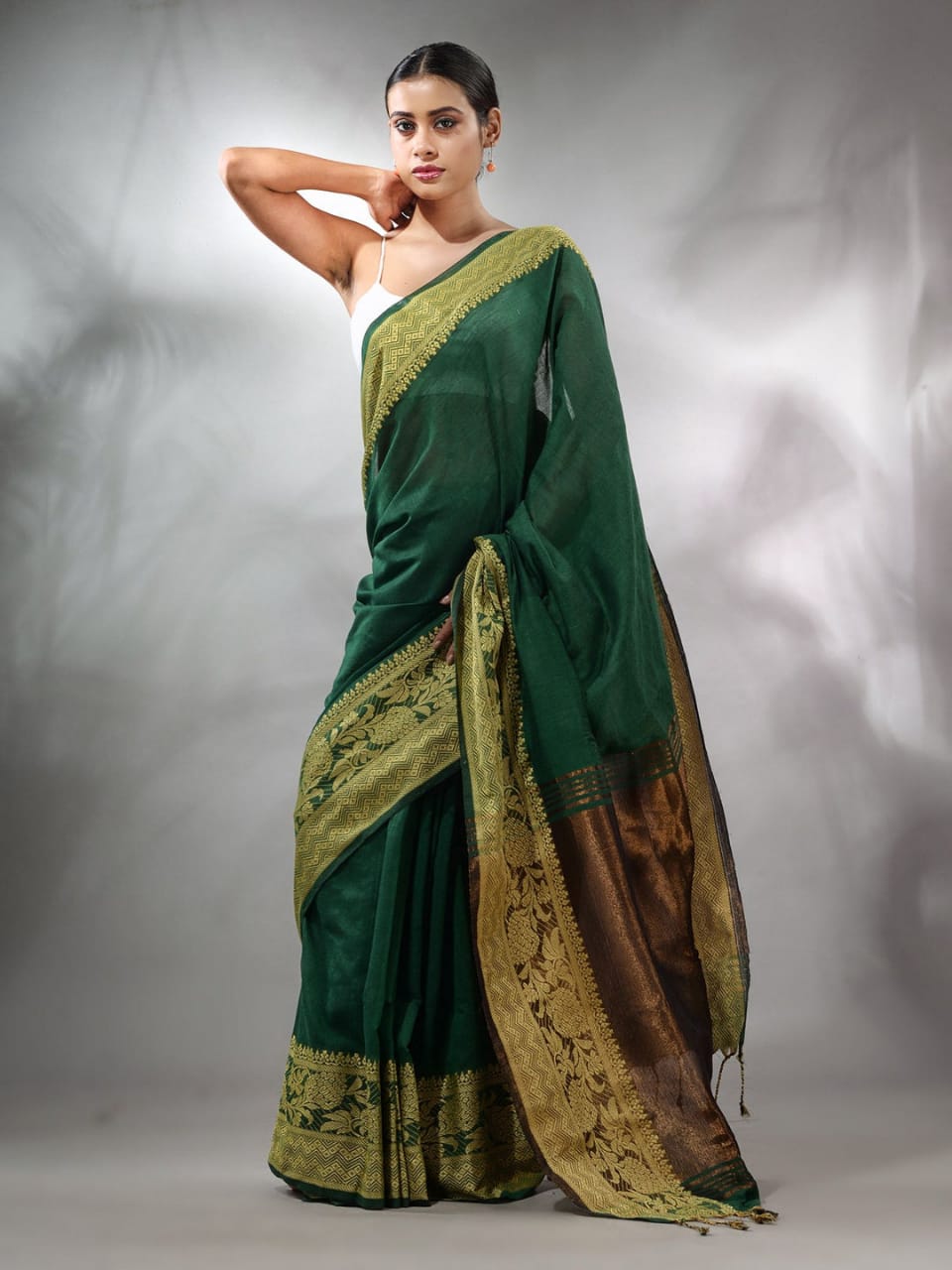 Buy MySilkLove Plantation Green Cotton Saree with Jackqurd Border Online