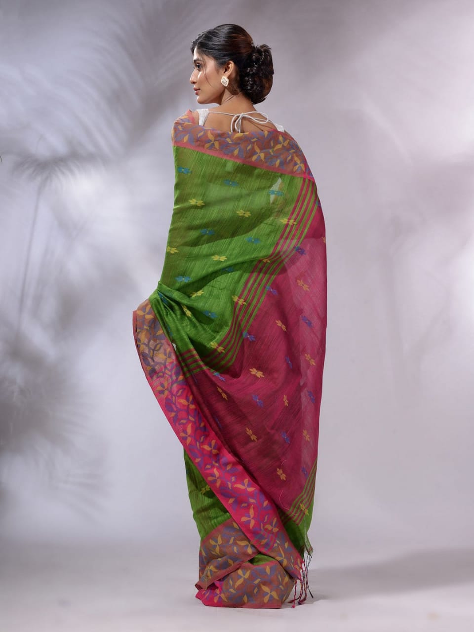 Buy MySilkLove Clover Green and Pink Cotton Saree with Jackqurd Border Online