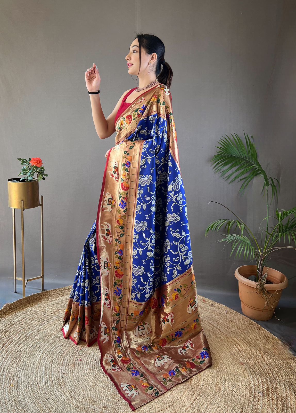 Buy MySilkLove Royal Blue Woven Paithani Patola Fusion Saree Online