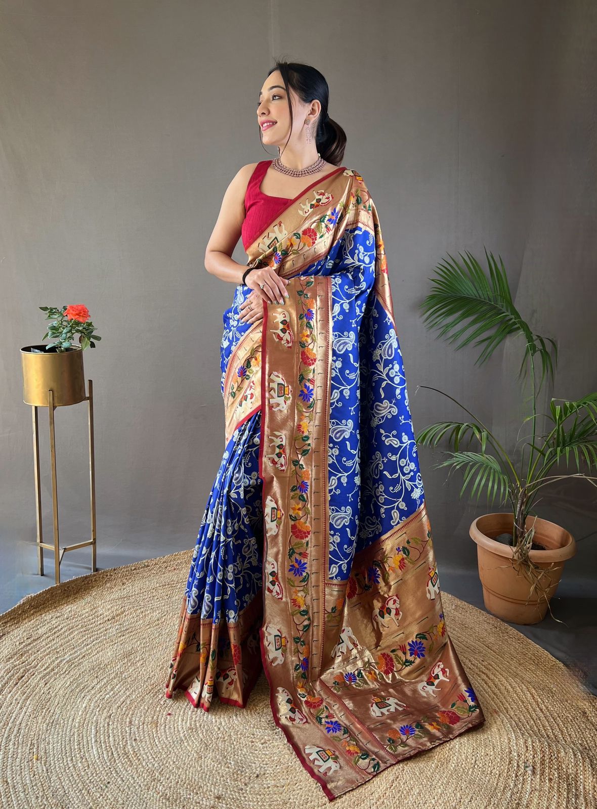 Buy MySilkLove Royal Blue Woven Paithani Patola Fusion Saree Online