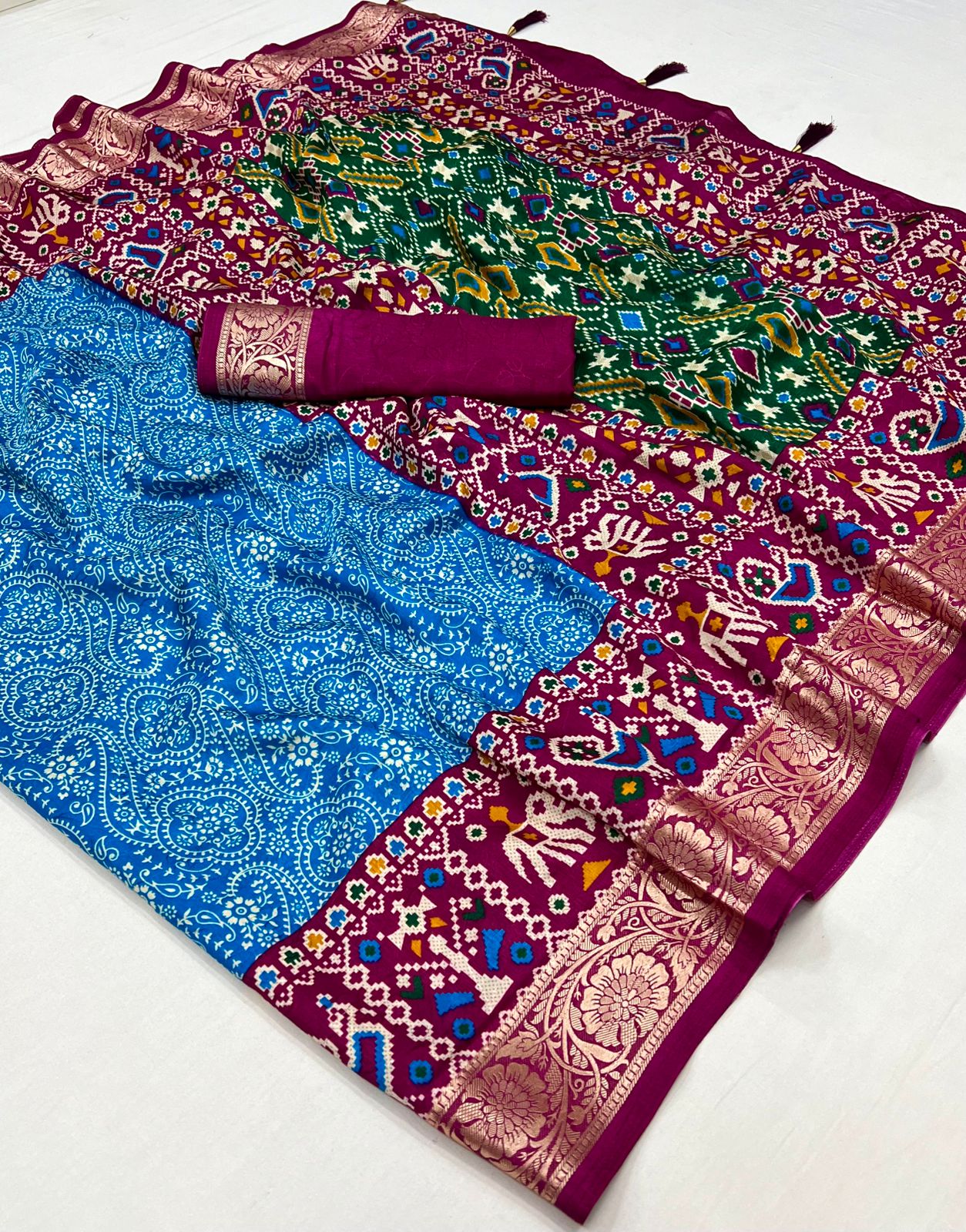 MySilkLove Bondi Blue Printed Tussar Silk Saree