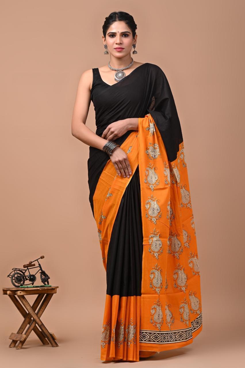 Buy MySilkLove Alien Black Mulmul Cotton Saree Online