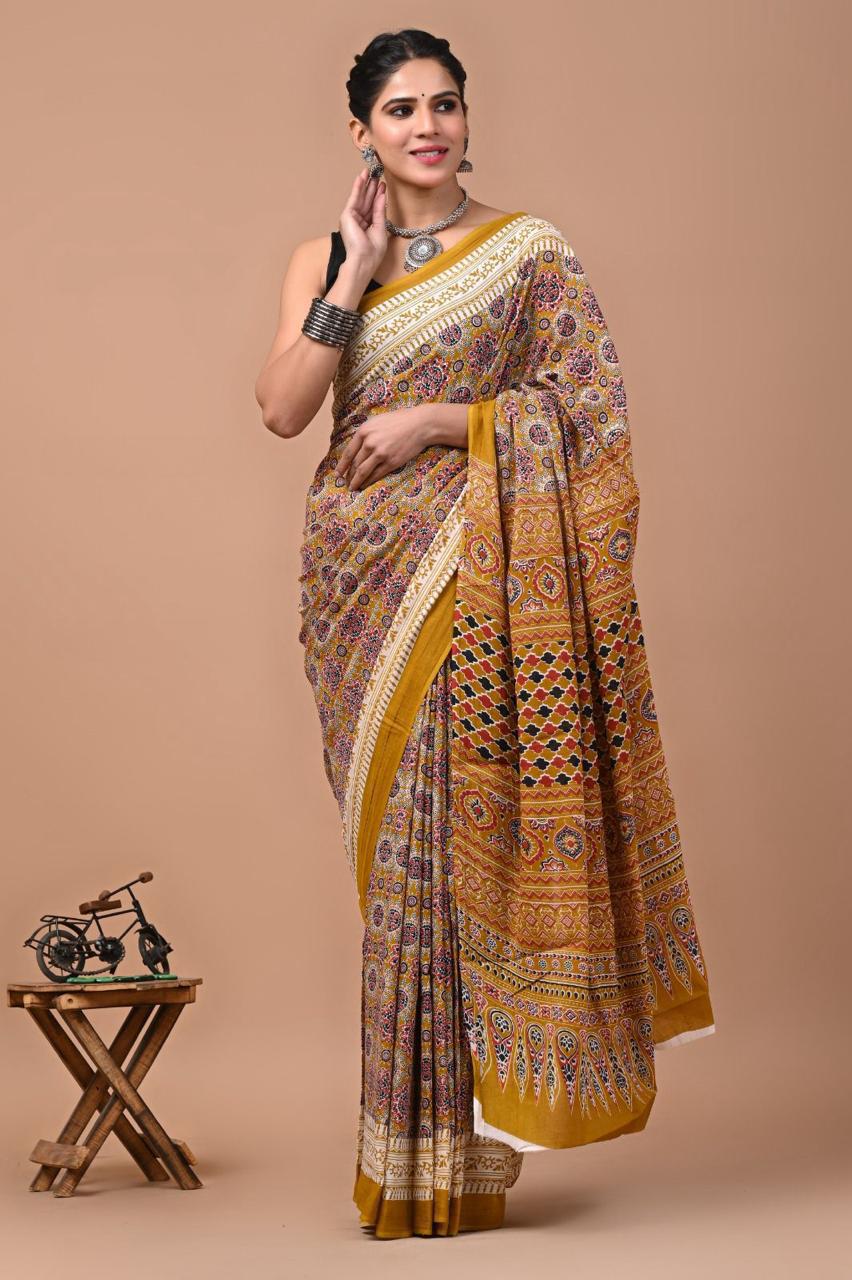 Buy MySilkLove Metor Yellow Mulmul Cotton Saree Online