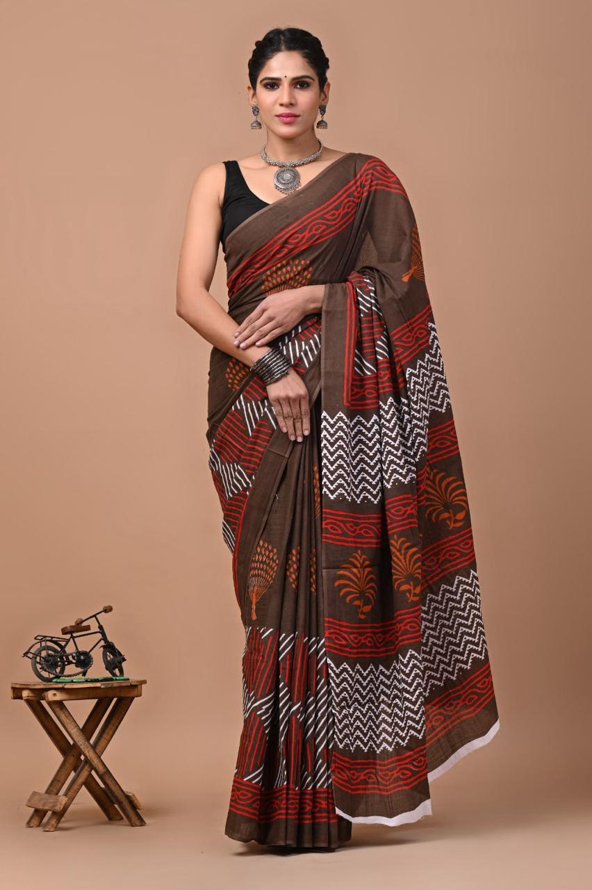 Buy MySilkLove Cooca Maroon Mulmul Cotton Saree Online