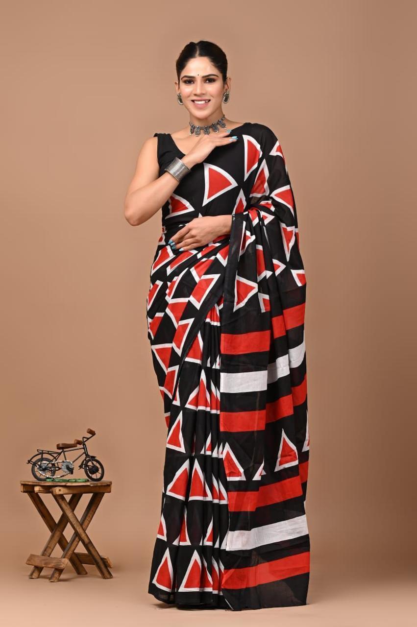 Buy MySilkLove Soot Black and Red Mulmul Cotton Saree Online